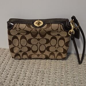 Coach Brown Signature Clutch with Gold Accents